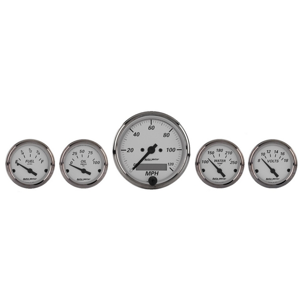 5 PC. GAUGE KIT, 3-1/8" & 2-1/16", MECH. SPEEDOMETER, AMERICAN PLATINUM